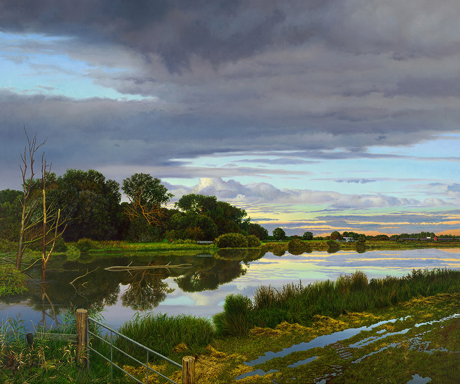 Heiner Altmeppen: "Landschaft an der Leda - Hommage  van Ruisdael", 2016, l auf Leinwand, 75 x 90 cm
